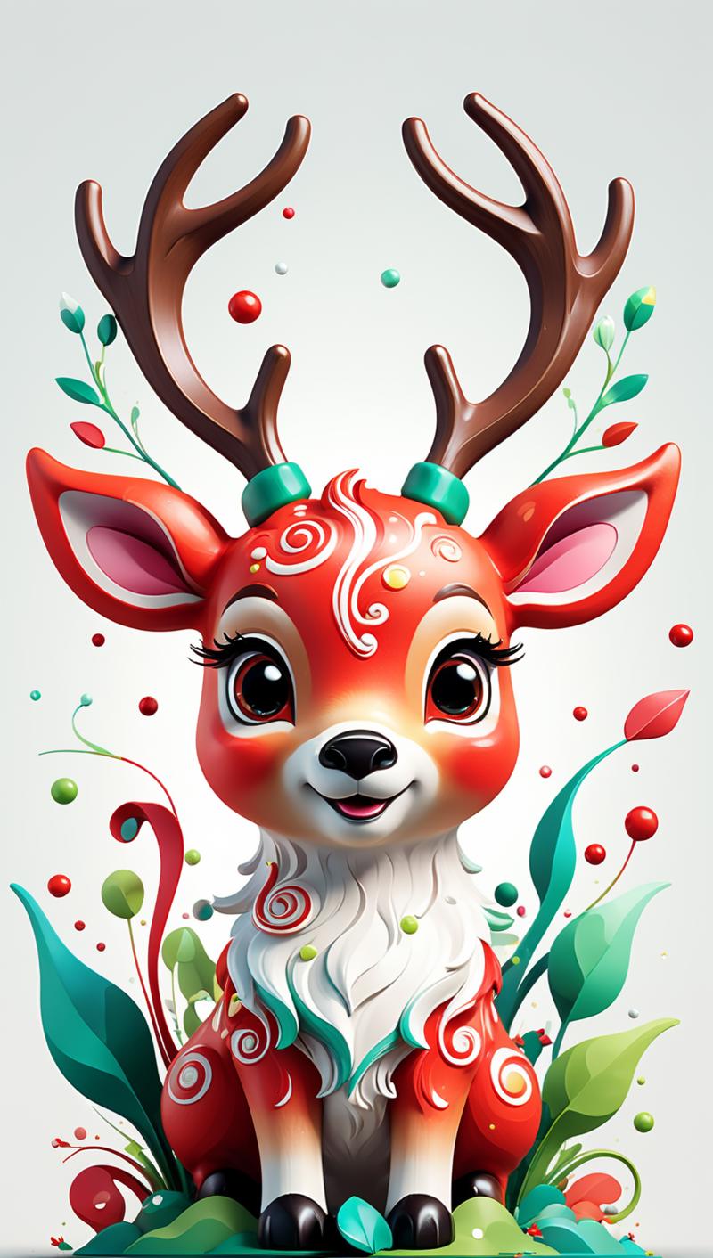 00424-672905584-A detailed illustration of a print of a colorful cute reindeer, fantasy swirls splash, modern t-shirt design, in the style of St.png